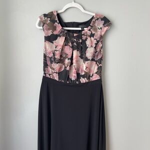 Connected Apparel Pink and Orange Flutter Sleeve Midi Dress